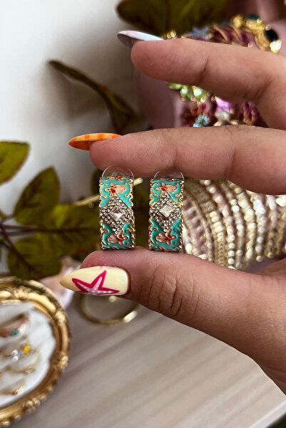Liora Glow Vintage Desenli Taşlı Mavi Küpe