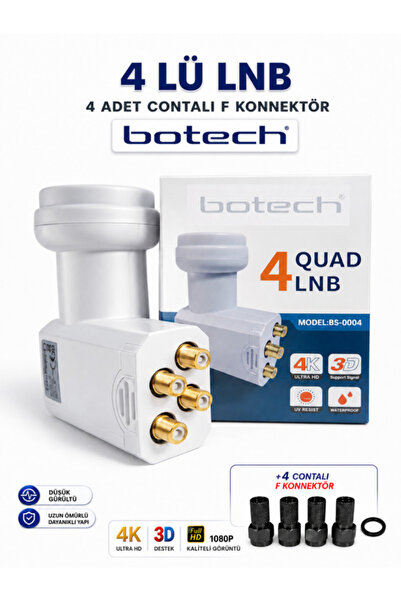 Vwin Dörtlü 4 lü Universal Quad Lnb Bağımsız 4K 3D Full HD + 4 Contalı F Konn...