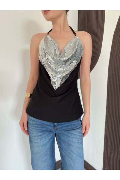 Generic Brand Sequin Strap Blouse - Black