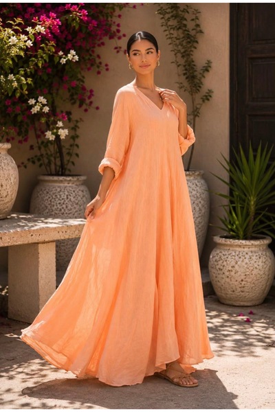 yusracollectionn Super Flattering Italian Linen Maxi Dress – Fits up to Size 46