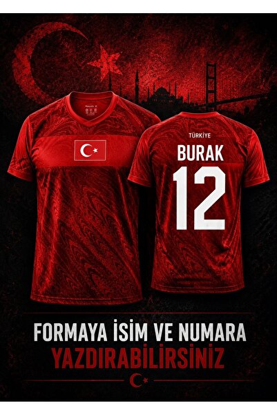 Teknik 2026 Türkiye Forması Kırmızı Desenli Kısa Kollu Futbol Forması Unisex