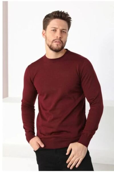 Generic Brand Long Sleeve Biskilet Collar Woven Knitwear - Claret Red