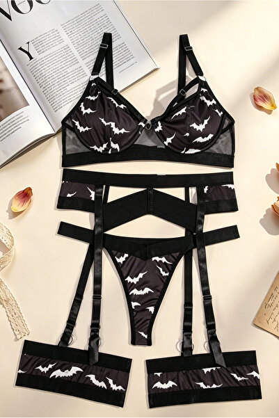 Generic Sexy Cool Women Bat Printed 3-Pieces Lingeries Sets With Garter Under...