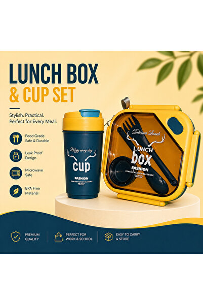 Generic Fashion Lunch Box and Cup Set, Insulated Food Container with Travel M...