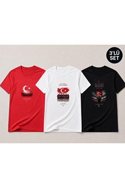 TREND EMMODA Set od 3 strane specijalne majice bela crvena crna