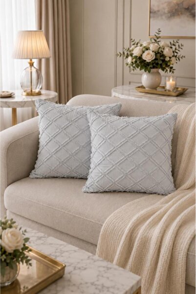 Çeyiz Diyarı Vesya Cotton 2-Piece Throw Pillow Cover Gray