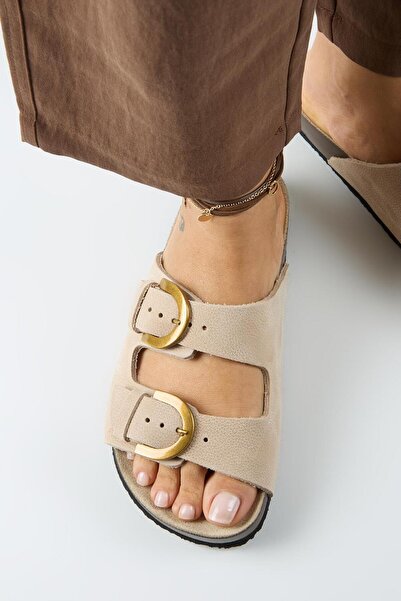 Manijero Fuga Women's Leather Genuine Leather Double Buckle Nubuck Beige Slip...