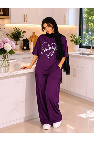 1way Comfortable and Stylish Home Pajamas, Striped T-Shirt and Wide-Leg Pants...
