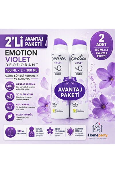 PAWPERTY Emotion Violet Deodorant Sprey 150 ML x 2 Avantaj Paketi %0 Alüminyu...