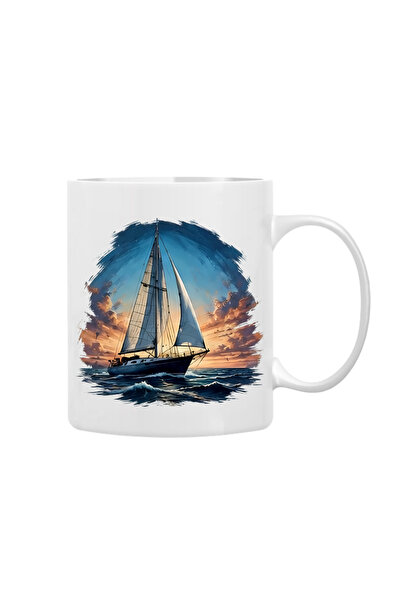 CERCİBAZAAR Special Design Porcelain Mug with Sea and Sailing Theme – 300 ml ...