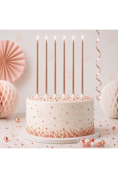 Parti Dükkanı Rose Gold 20 cm İnce Pasta Mumu Uzun Doğum Günü Mumları Pasta S...