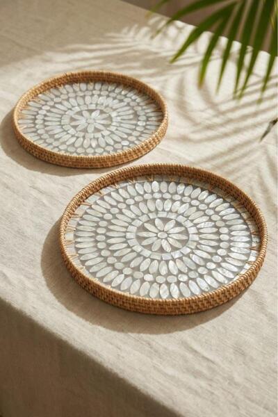 ACAR SEDEFLİ BAMBU YUVARLAK TEPSİ 2'Lİ DESEN4