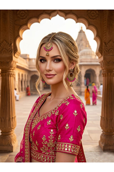 Kaftan Collection Set de 3 bijuterii indiene pentru față și urechi