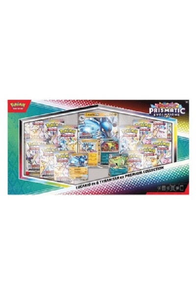 Pokemon Evoluții Prismatice: Colecția Premium Lucario (ex) și Tyranitar (ex)