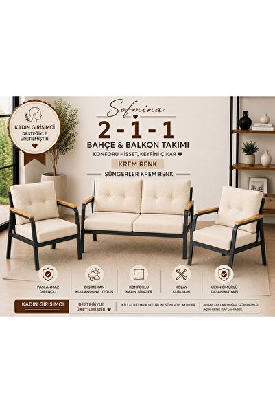 Sofmina Balkon ve Bahçe Takımı Cafe Oturma grubu 2+1+1 Konforlu Lotus Serisi