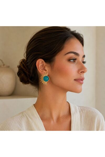 So Much Accesories Turquoise Stone Gold Sun Model Women's Earrings