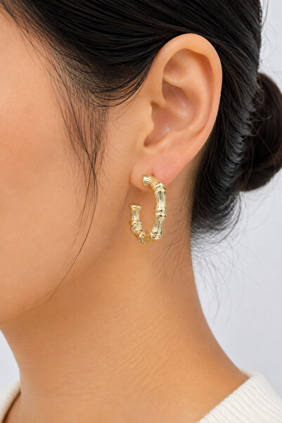 Balenbi Women's Gold Color Tarnish-Resistant Steel Bamboo Pattern Hoop Earrin...