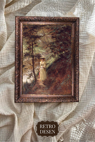 Retro Çerçeveli Vintage Tablo, Doğada Kadın Tablosu, Sanatsal Baskı, Duvar De...