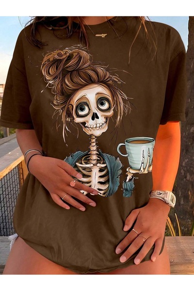 JENOLAN Tricou negru Boyfirend, cu decolteu rotund, cu tematică Halloween, pe...