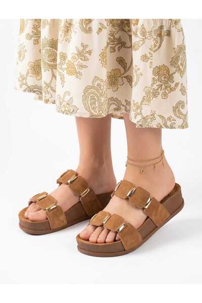 McDark Kadın Yüksek Taban Taş Detaylı Mantar Taban Terlik-TABA