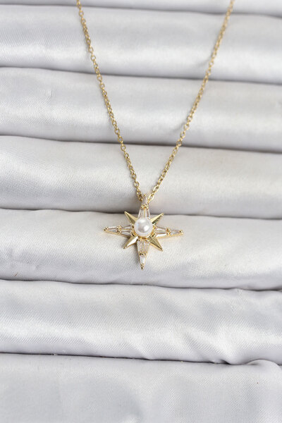 Twin Store 316L Steel Chain Gold Rk Pole Star Model Women's Necklace