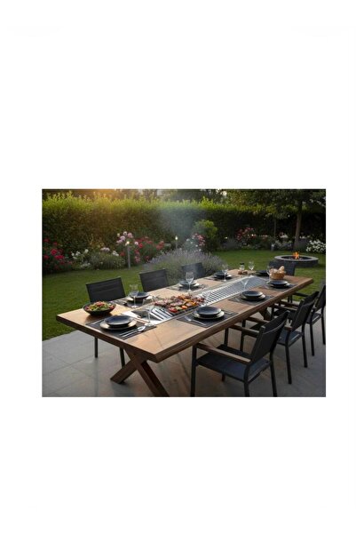 larissa design bahçe masa takımı (barbekü) 8 kişilik sandalye seçenekleri içi...