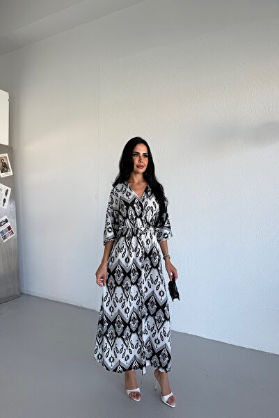 LİLA İSTANBUL Kruvaze Collar Dress with Elastic Waist