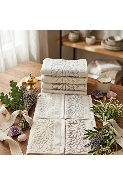 New Cotton Home Chrysanthemum 100% Natural Cotton Velvet 4-Piece Towel Set 50...