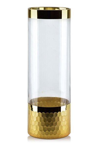 MONDEX Vază de sticlă SERENITE 10x10x29.8 cm Transparent Auriu 1 buc.