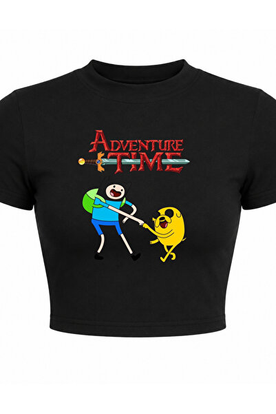 dompulerimoda Adventure Time Fin and Jack Y2K Short Sleeve Crop
