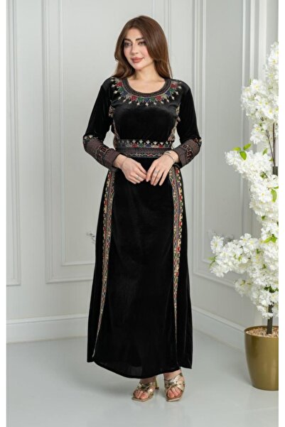 riva fashion فستان مخمل تراثي ريفا خطين