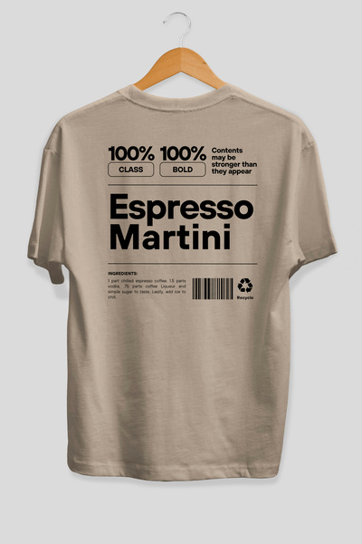 Ankhises Tricou bej cu imprimeu la spate Espresso Martini, 100% bumbac, îmbră...
