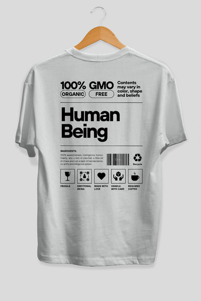 Ankhises Tricou alb cu imprimeu pe spate Human Being Oversize, 100% bumbac, î...