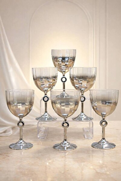 rova tr Ayça Series Set of 6 Glass Titanium Coated Luxury Stemmed Modern Gobl...