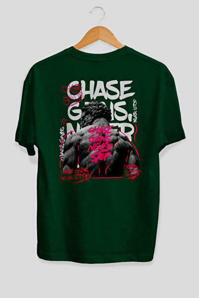 Ankhises Μπλουζάκι Chase Gains Never Stop Oversize με Πράσινη Στάμπα στην Πλά...