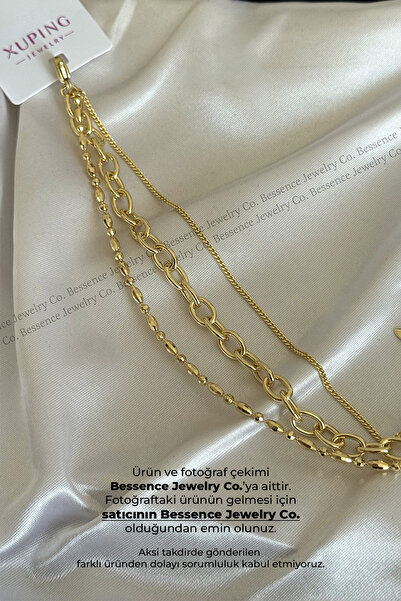 Bessence Jewelry Co Xuping 14K Gold VIP Üçlü Ataş ve Dorika Zincir Kombinli Ç...