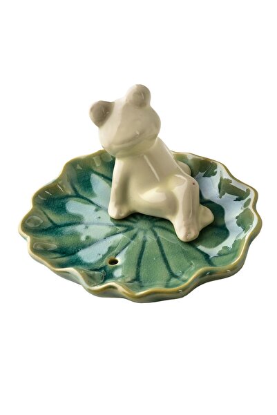MONDEX Suport pentru tămâie Broască ceramică 10x9x7 cm Verde/Alb 1 buc.