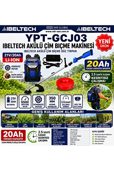 İBELTECH YPT-GCJ03 Akülü Çim Biçme Makinesi 21V 20Ah Sırt Tipi Bataryalı Kömü...