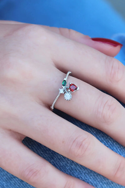 ALKASAZ Silver Color Cherry Model Zircon Stone Women's Ring