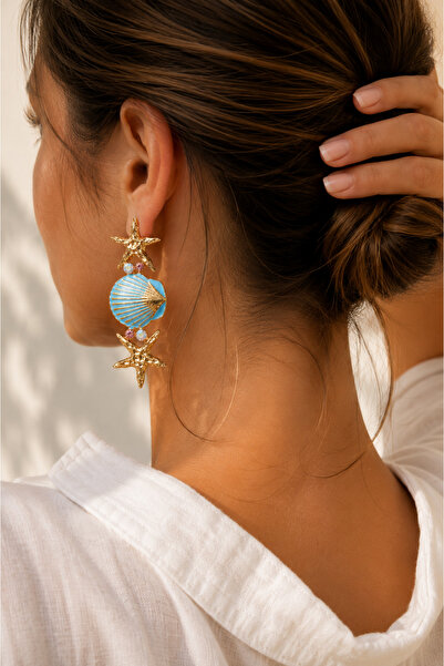 POYASE Sea Star and Seashell Figured Stone Detailed Dangle Earrings