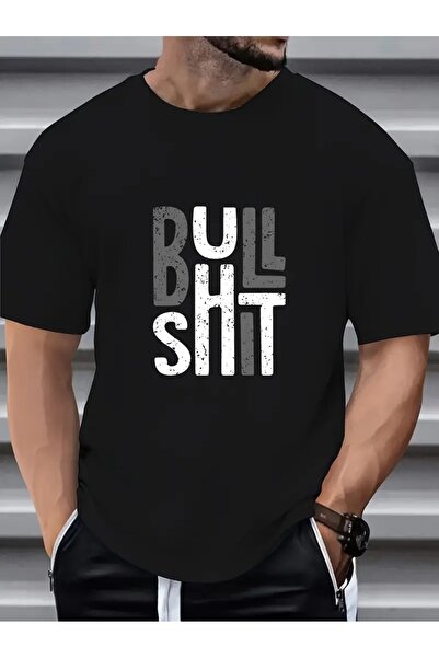JENOLAN Tricou cu imprimeu Bull Shit Bull pentru bărbați, sezon nou, oversize...