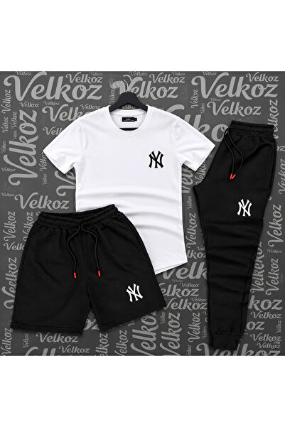 Velkoz 3-Piece Set Neyew Printed Suit Summer Collection (White T-Shirt / Blac...
