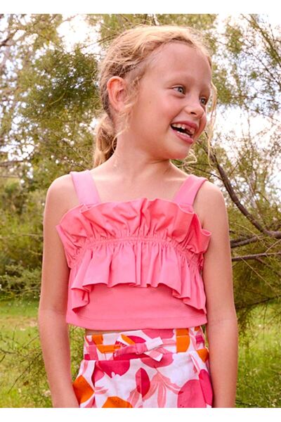 MAYORAL Girl's Ruffled Strap Blouse Pink 3025