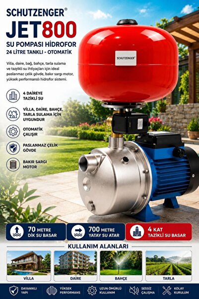 SCHUTZENGER JET800 PASLANMAZ GÖVDE SU POMPASI 24 Lt TANK OTOMATİK 2 Hq 6 DAİR...