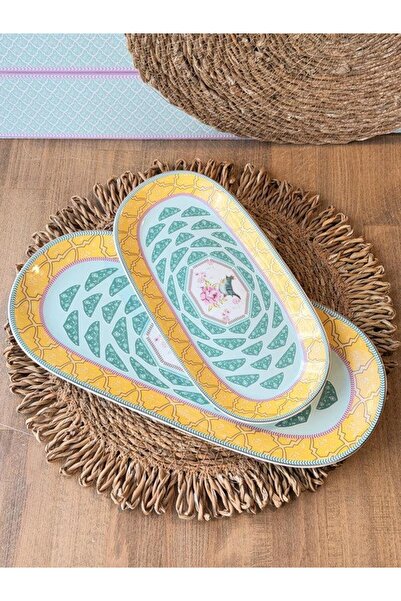 ROSSEV Porcelain Presentation Plate Oval 2-Piece Qush Yellow