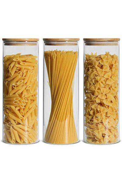 Arabest 3-Piece Glass Pasta Storage Jar, 1100ml Spaghetti Container with Bamb...