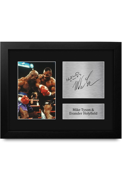 HWC Trading Evander Holyfield & Mike Tyson Boxing Framed Gifts Printed Signed...