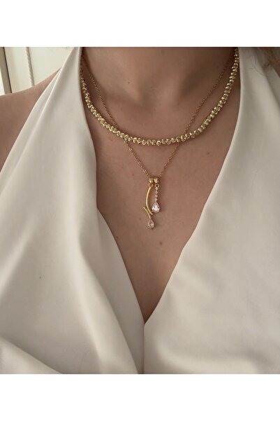 ABAS Dorika necklace and single stone charm necklace steel double necklace set.