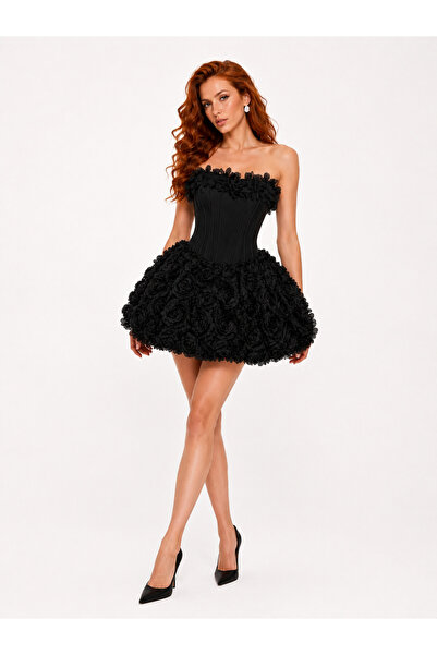 OEM Rochie Corset Floral 3D cu Pantalonasi Asortati, fara bretele, snur la spate