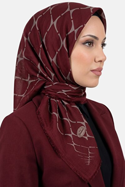hadiora Women's Burgundy Geometric Patterned Flared Twill Scarf